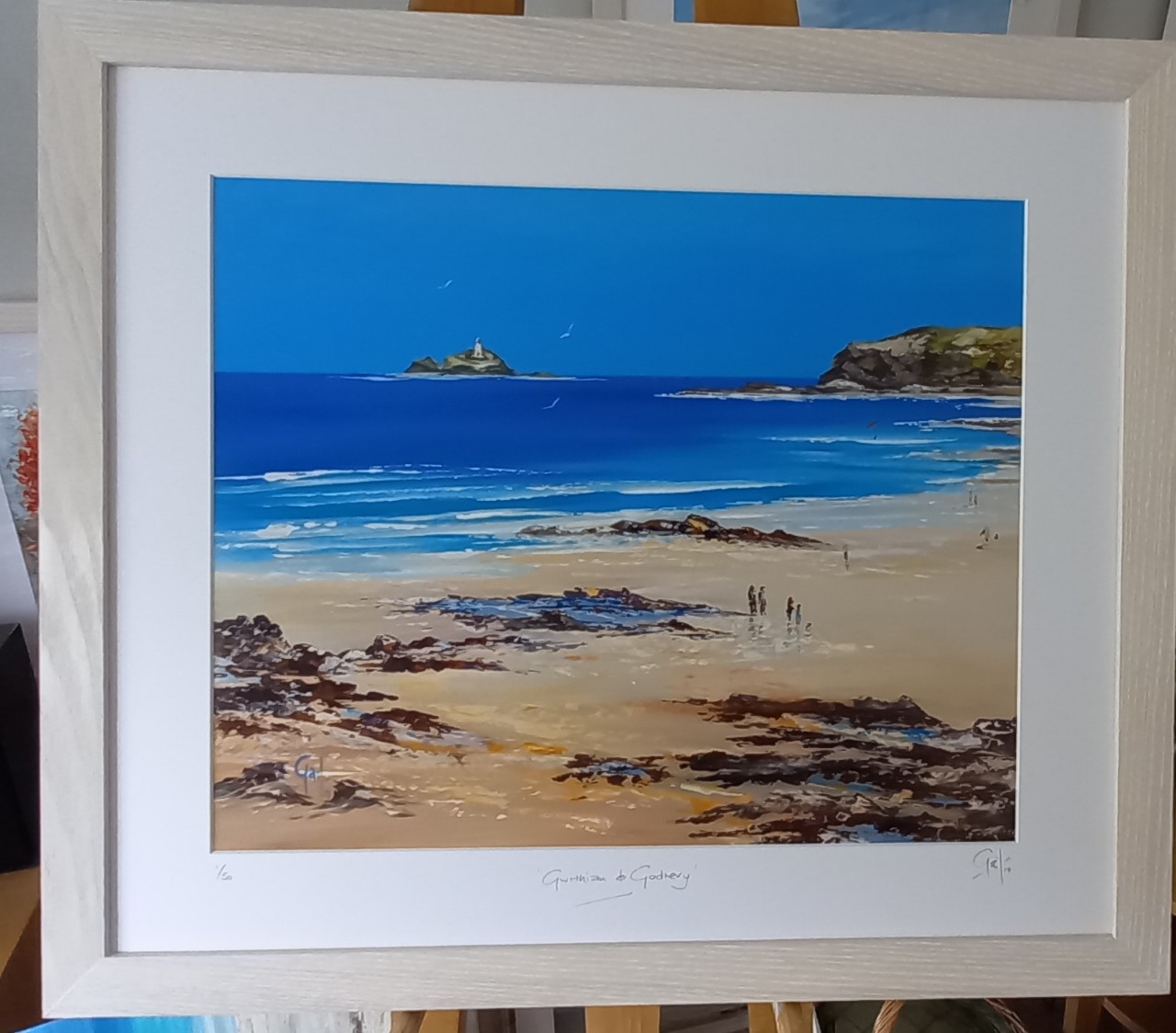 Gwithian and Godrevy Lighthouse Framed in Ash £85 (23.5" x 20.5")
