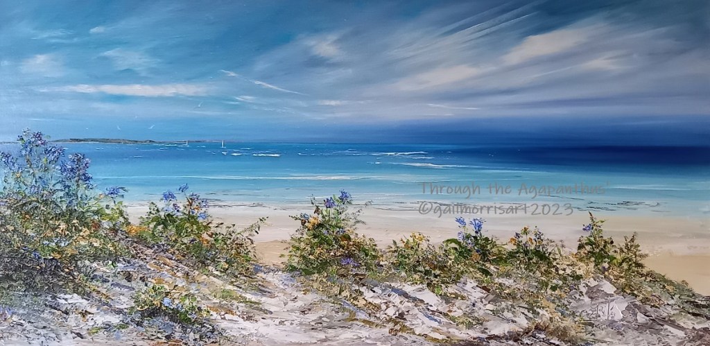 Through the Agapanthus, Framed dimensions 25" x 13" with white Frame £70 