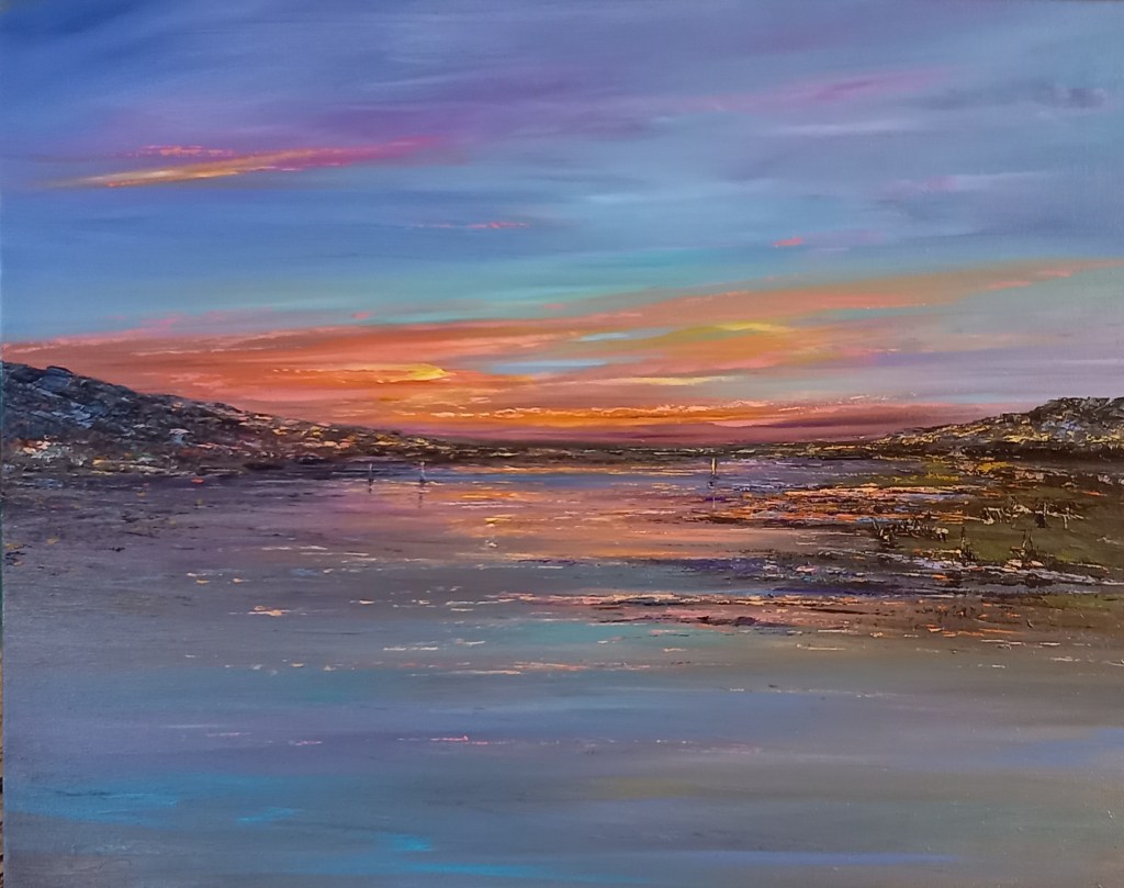 Evening Sails on the River Teign - original oi painting on a canvas block panel 600 x 500 x 20mm £395 from Gail Morris Art www.gailmorris.co.uk