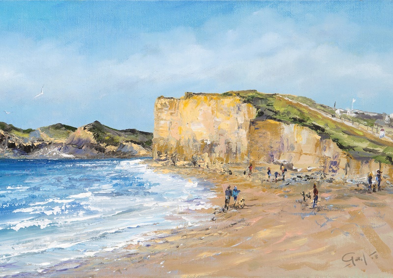 Bobblehats at Burton Bradstock, Devon. Framed print £35 + £4.95 p&p