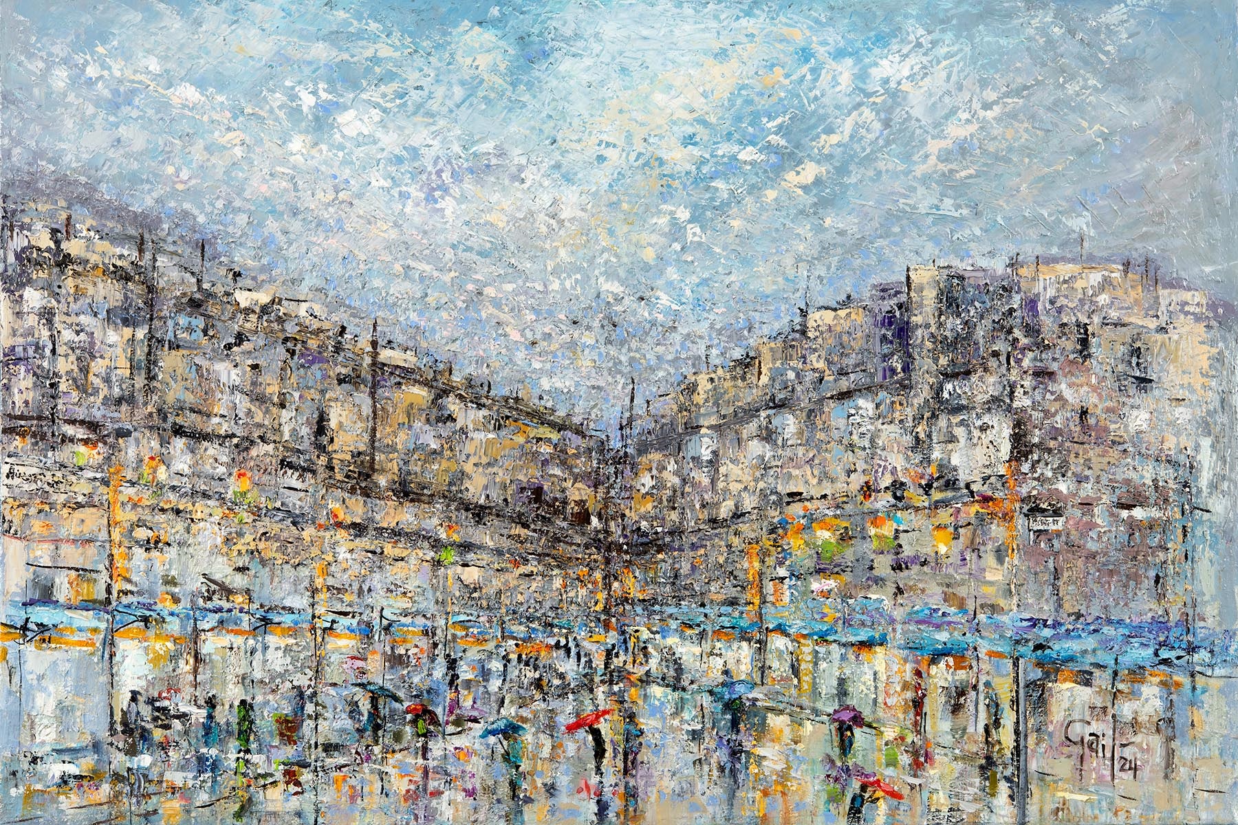 Vibrant City Life: Original Oil Painting With Impasto Technique