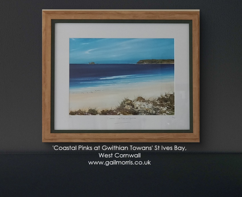 Coastal Sea Pinks at Gwithian Towans beach framed print now avaialble.