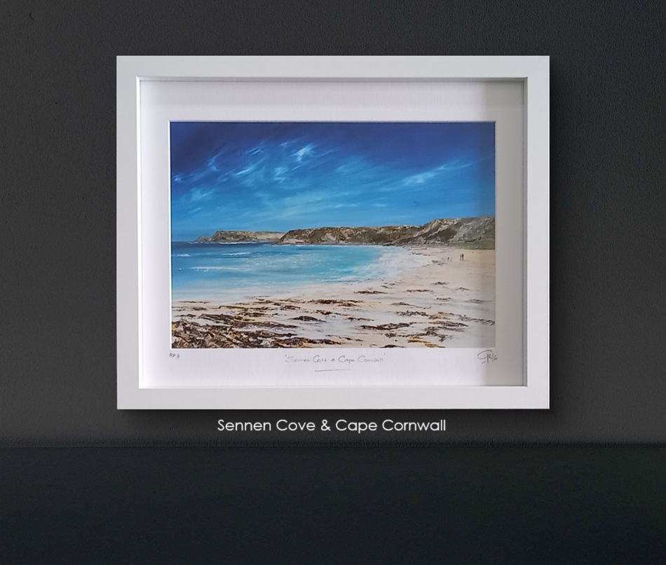 Hayle beach, Gwithian and Godrevy Lighthosur, Harlyn Bay, Trevone Bay, Sennen Cove, Cape Cornwall, Polzeath, are jsut some of the beautiful seascape framed prints you can buy from UK artist Gail Morris from her online gallery www.gailmorris.co.uk