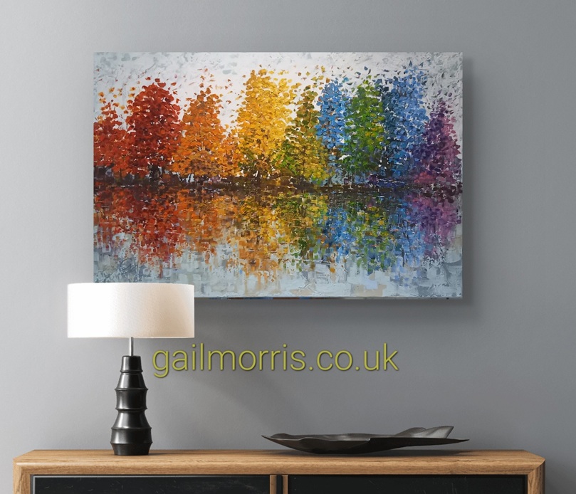 Reflections Series 9 - available to reserve now. Original oil painting with mixed media, deep edge canvas panel block ready to hang.                900x 600 x 40mm  £495