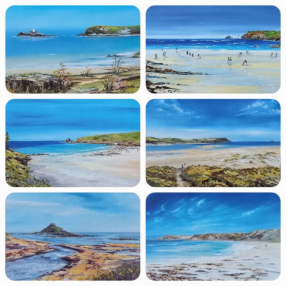 set of 6 greeting card with images of favourite beaches in Cornwall by Artist Gail Morris Art